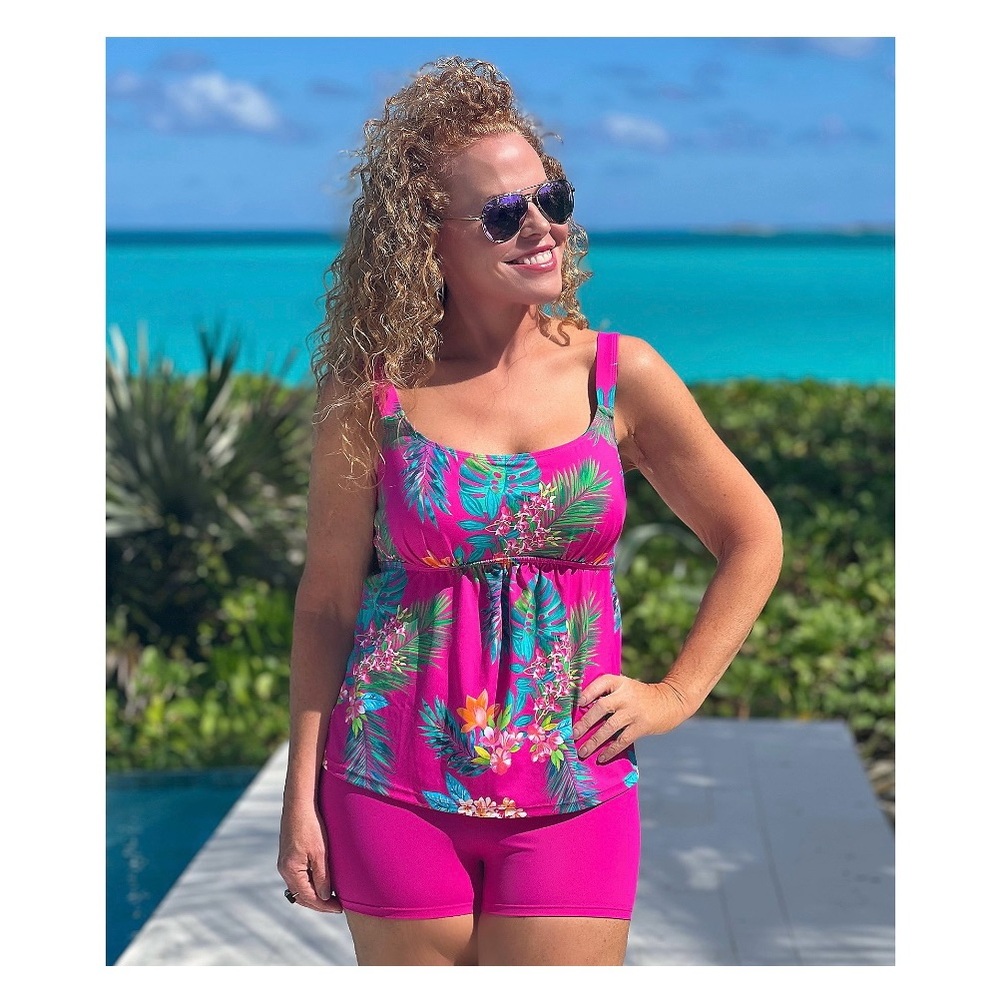 NWT Swimsuits For All Pink Tropical Tankini Set